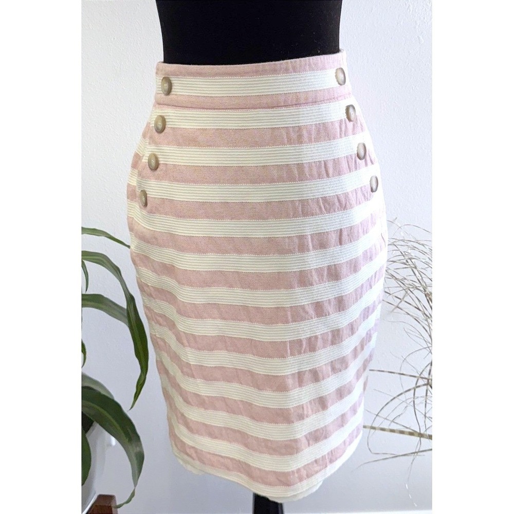 LOFT 100% Cotton Nautical Textured Pencil Skirt Size‎ 6 Corporate Coastal Chic